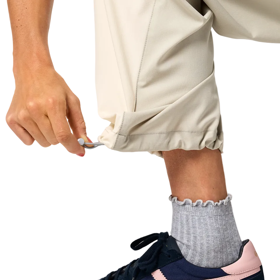 Adjustable ankle cinch detail on hiking pants