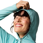 Cotopaxi Otero full zip worn with hood for added warmth 