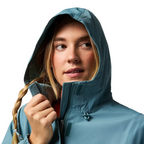 Cotopaxi Rayu Rain Jacket worn with hood up for rainy days