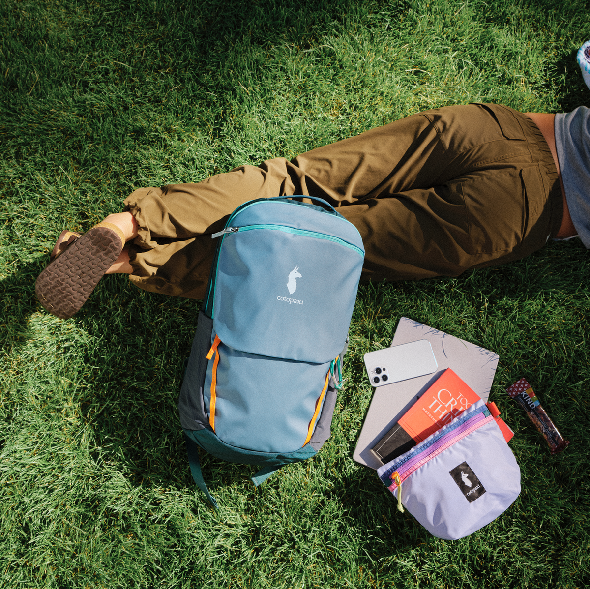 Packing organizer pouches for travel and backpacking in a lifestyle picture 