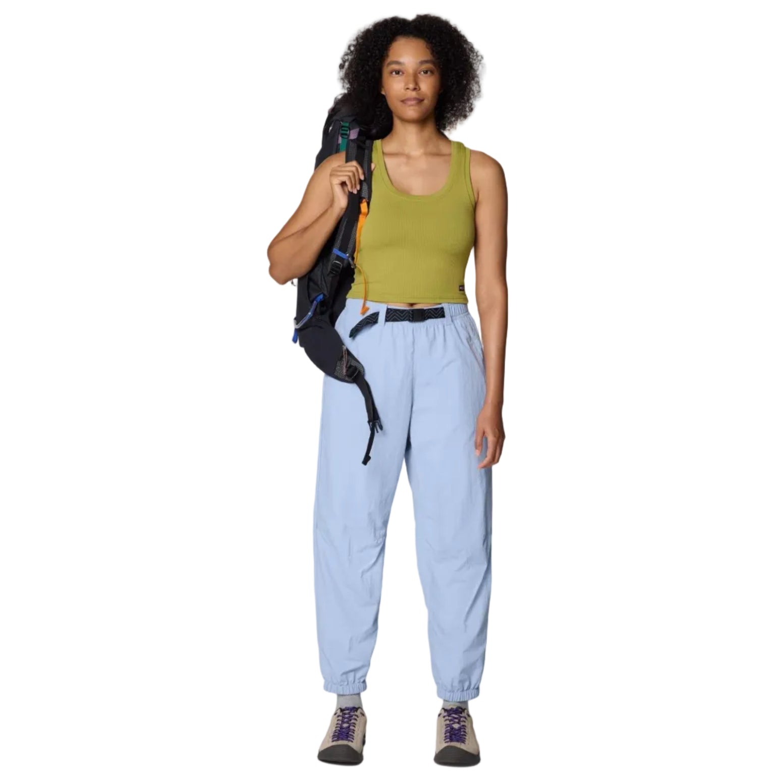 Sun protection pants worn outdoors in sunny conditions
