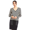 Karen Kane Women's Stripe Bishop Sleeve V-Neck Top