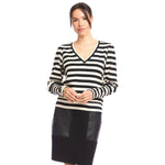 Karen Kane Women's Stripe Bishop Sleeve V-Neck Top