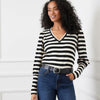 Karen Kane Women's Stripe Bishop Sleeve V-Neck Top