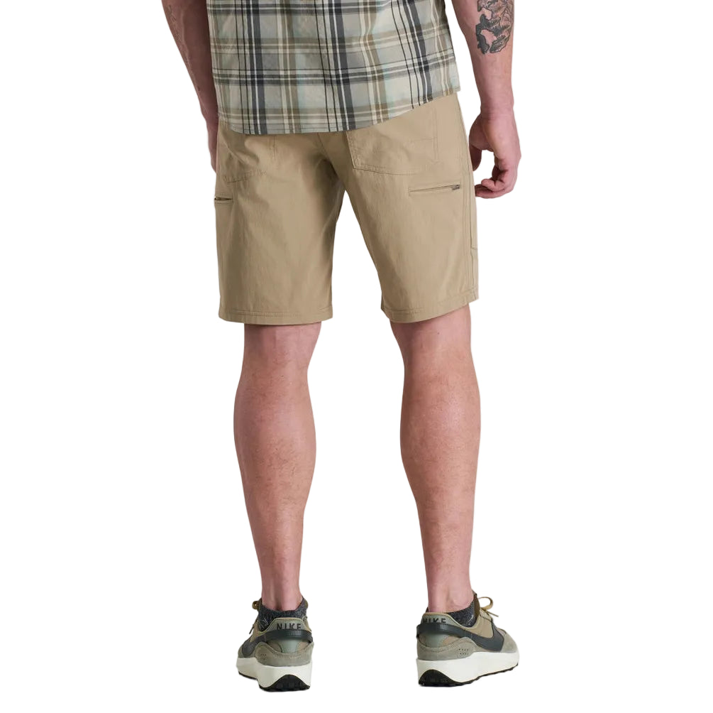 Durable outdoor shorts with flexible fabric panels