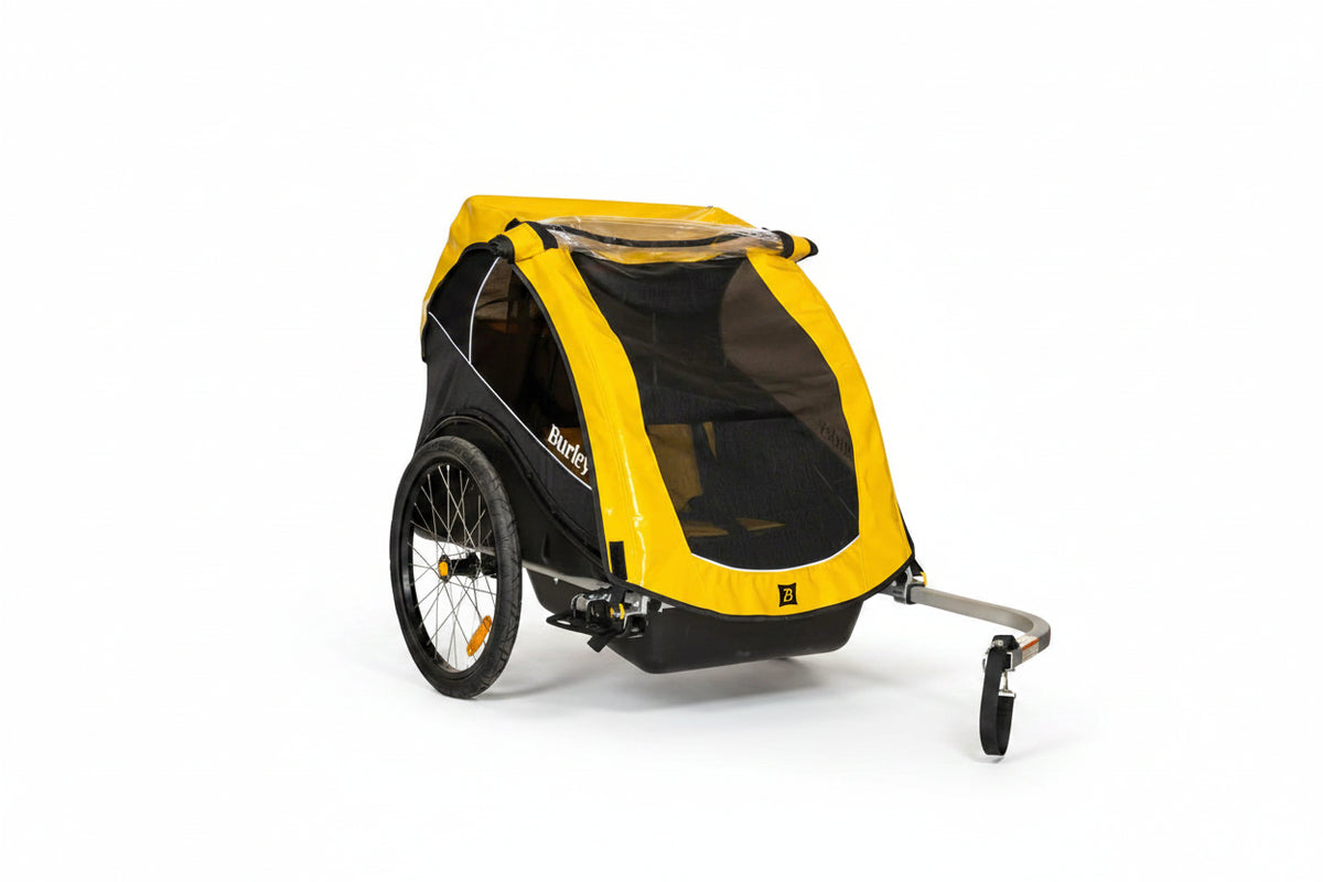 Burley Cub Trailer rental at coontail, great for safely biking with your kids or pets