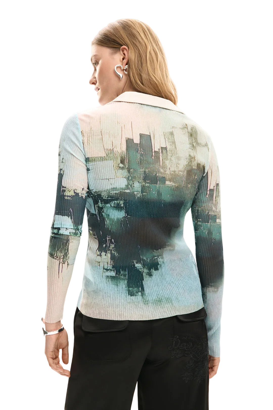 Fitted Button Down Textured and Printed Shirt