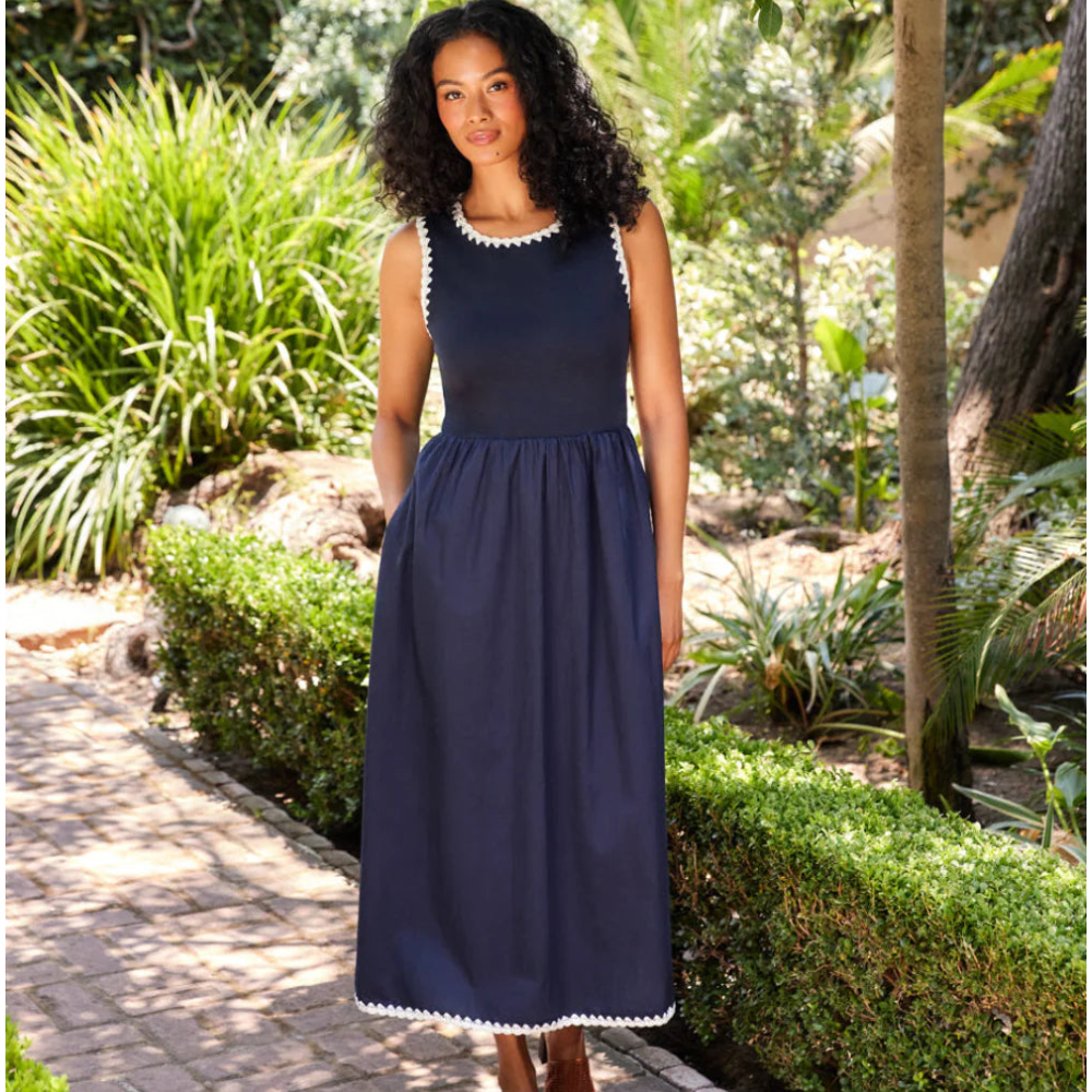 Sleeveless Edge Stitch Contrast Midi Dress