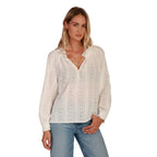 Dylan Talia Blouse in White with embroidered cotton fabric and ruffle neckline