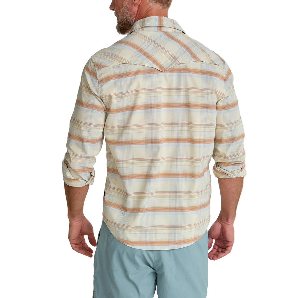 Howler Brothers H Bar B Tech L/S Shirt in Cameron Plaid/Cream back view
