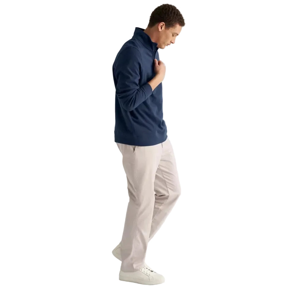 Man wearing LL Bean Comfort Stretch Performance Pique 1/4 Zip in Carbon Navy