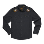 Howler Brothers Men's Crosscut Deluxe Longsleeve in Orange Blossoms Antique Black front view