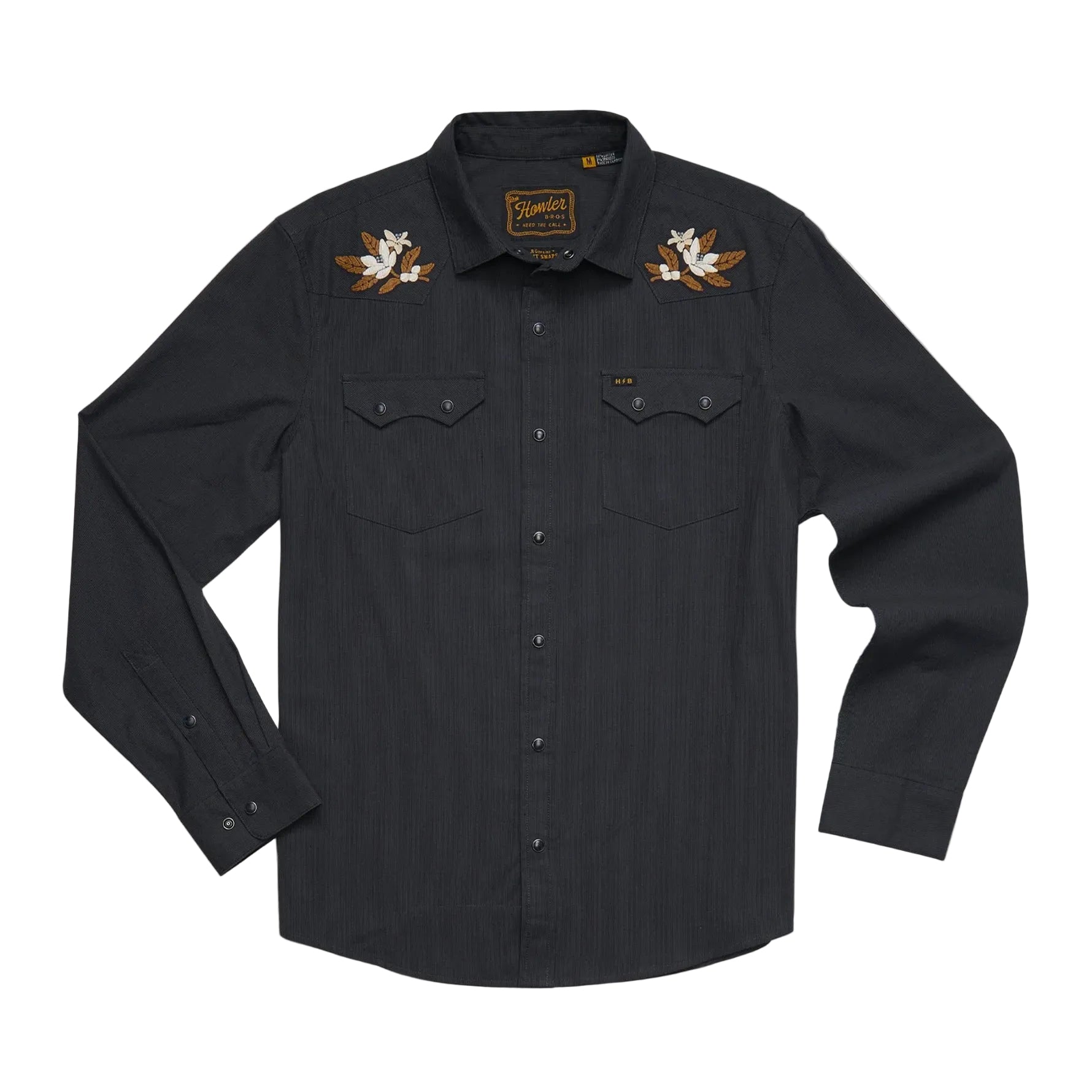 Howler Brothers Men's Crosscut Deluxe Longsleeve in Orange Blossoms Antique Black front view