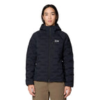 Front view of Mountain Hardwear Women’s StretchDown Hooded Jacket in Black