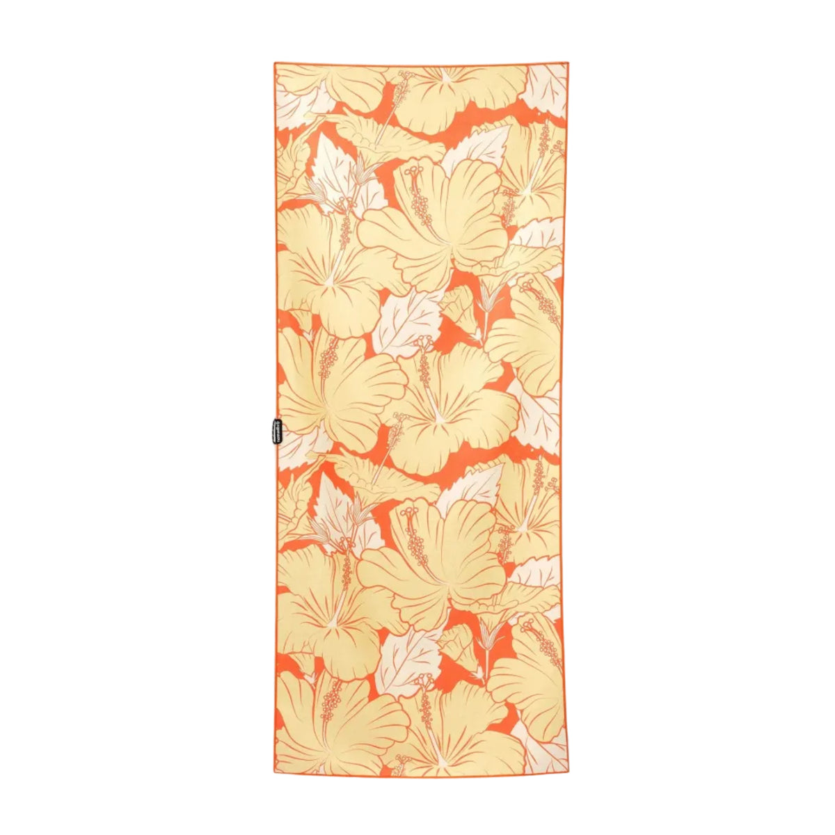 Front view of Nomadix Original Towel in Hibiscus Expedition Orange featuring a tropical floral design