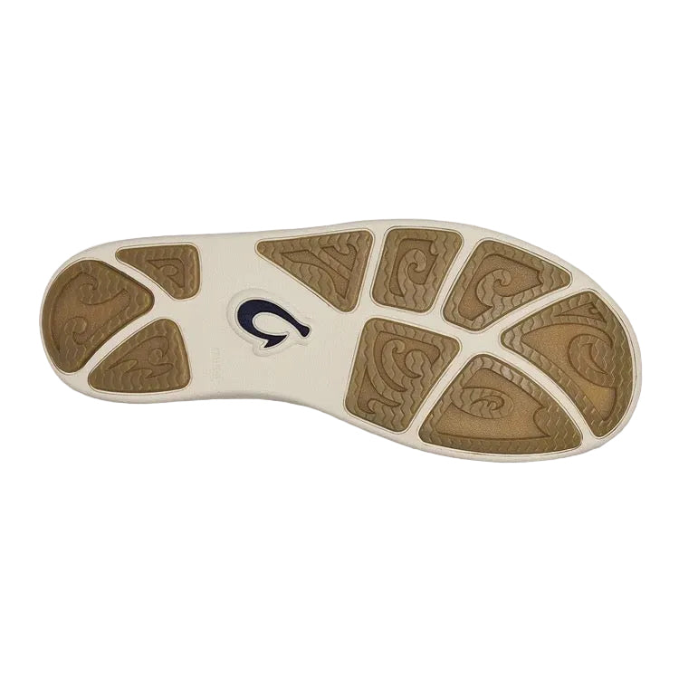 Sole view of OluKai Nohea Moku men’s boat shoe in Clay/Tapa