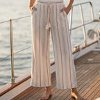 Stripe Embroidered Cropped Drawstring Pants