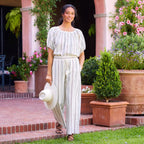 Stripe Embroidered Cropped Drawstring Pants