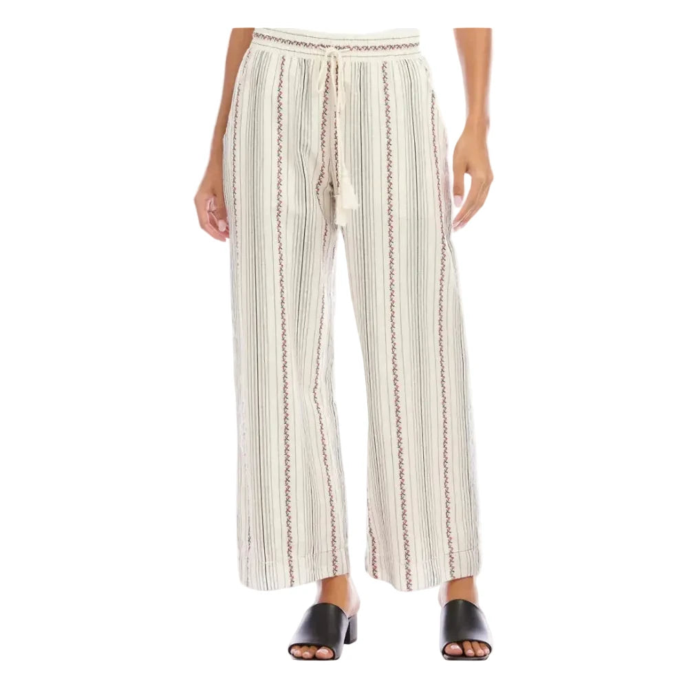 Stripe Embroidered Cropped Drawstring Pants