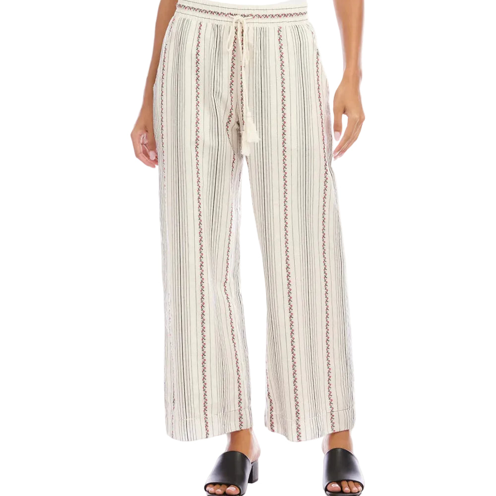 Stripe Embroidered Cropped Drawstring Pants