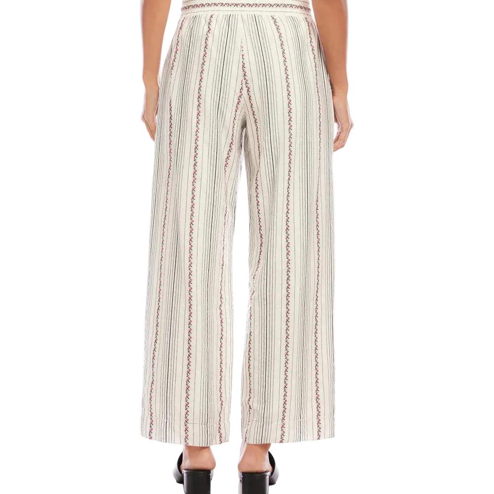 Stripe Embroidered Cropped Drawstring Pants