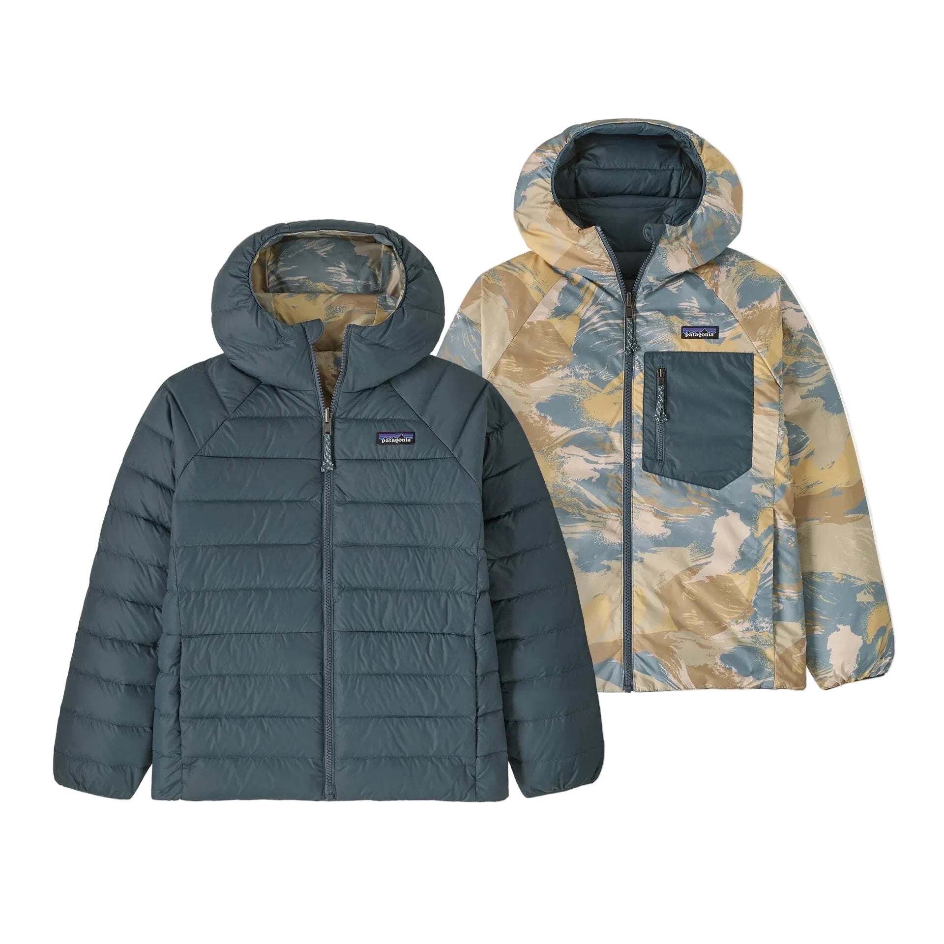 Patagonia Youth Reversible Down Sweater Hoody in Summit Blue front view