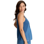 Norelle Flowy Pintuck Mock-Denim Twill Tank