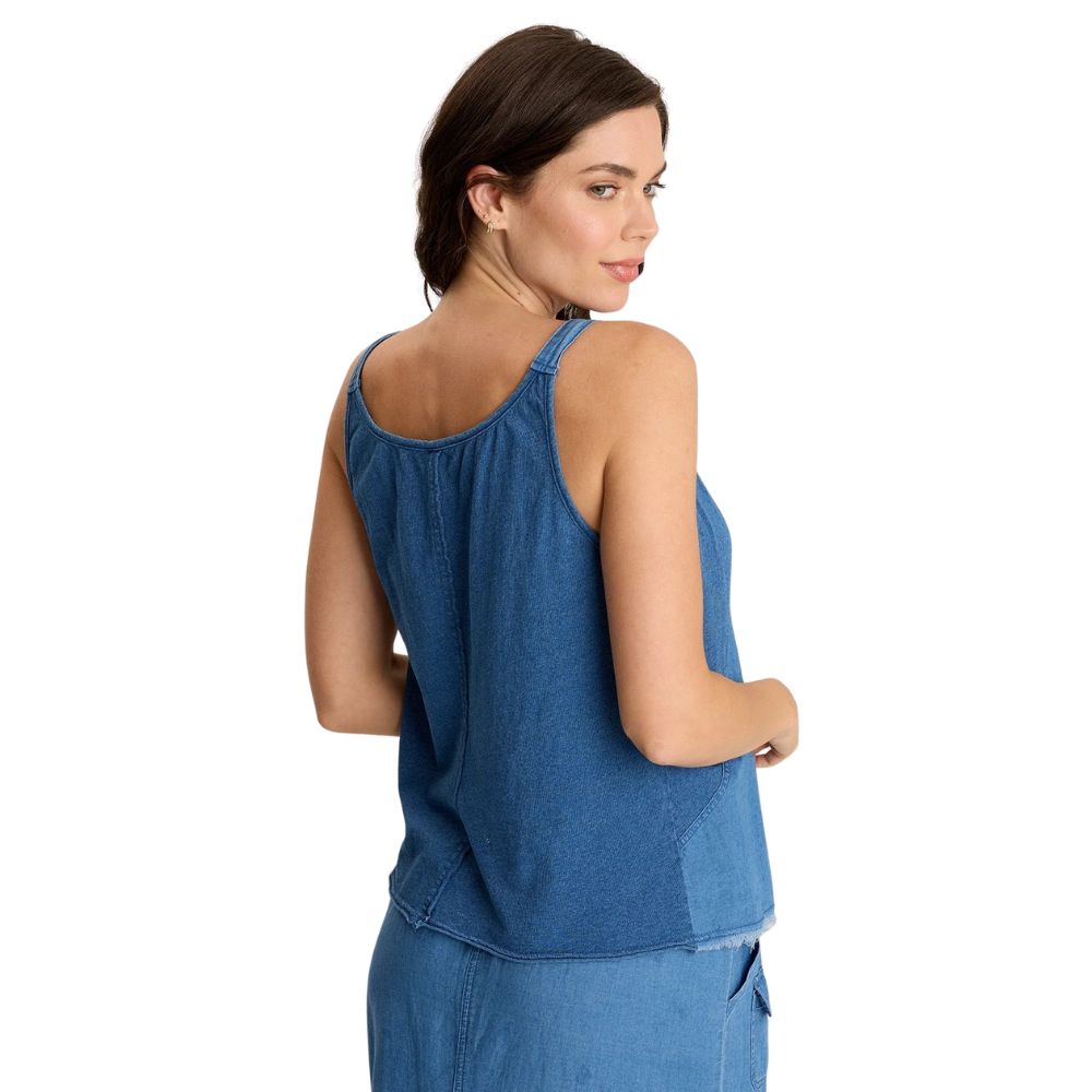 Norelle Flowy Pintuck Mock-Denim Twill Tank