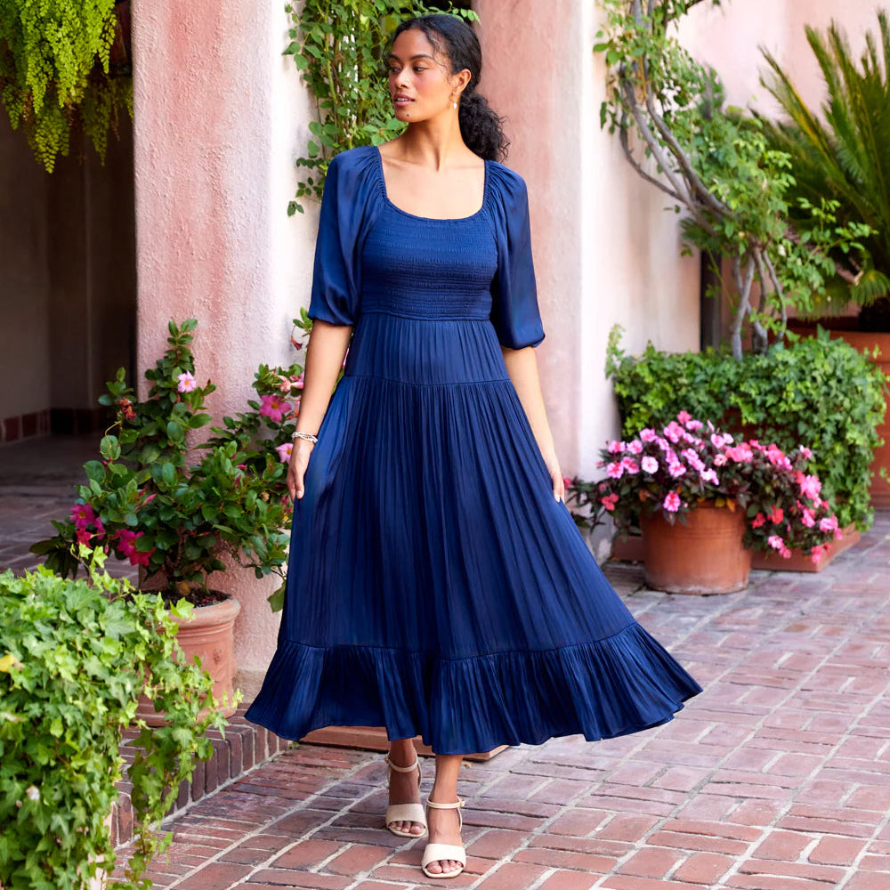 Blouson Sleeve Smocked Midi Dress