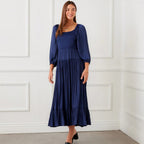 Blouson Sleeve Smocked Midi Dress