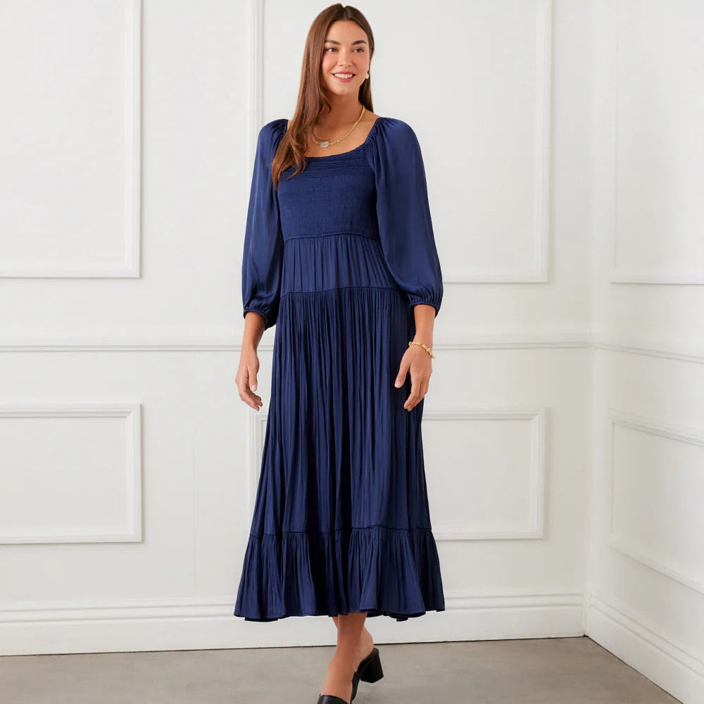 Blouson Sleeve Smocked Midi Dress