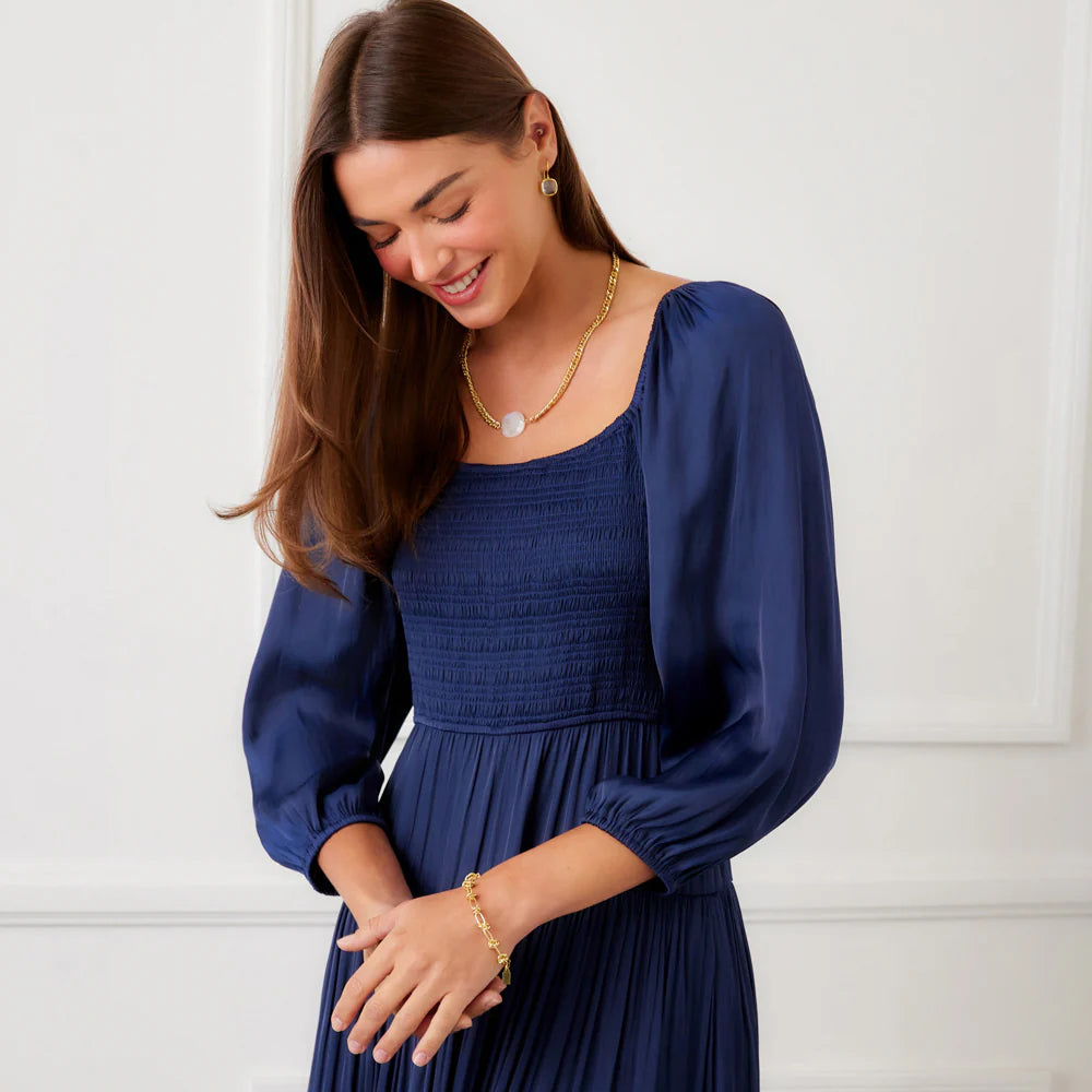 Blouson Sleeve Smocked Midi Dress