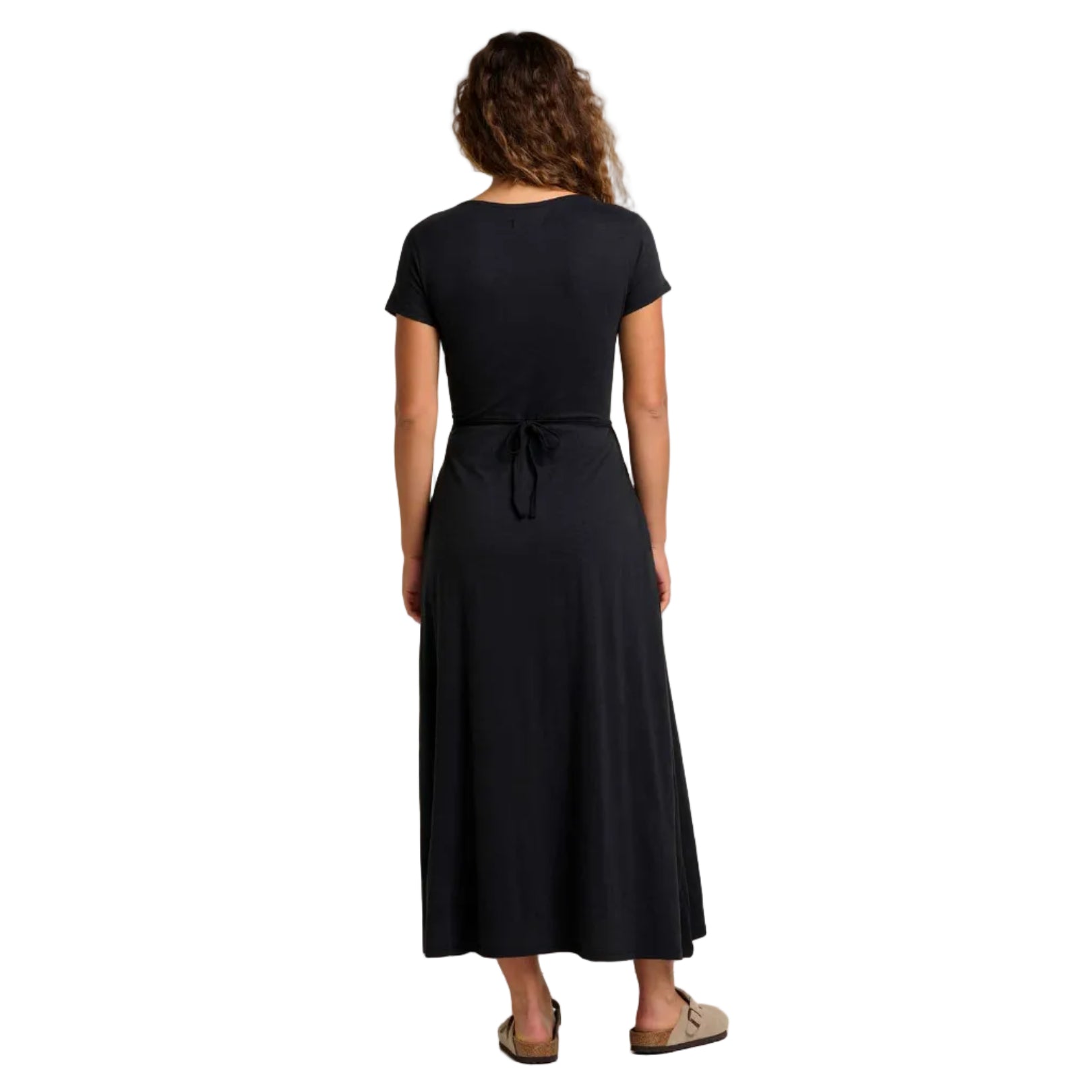 Womens midi dress with adjustable waist tie detail in black