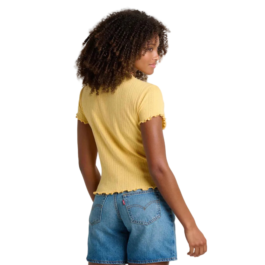 Casual baby tee paired with high waisted shorts