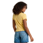 Casual baby tee paired with high waisted shorts