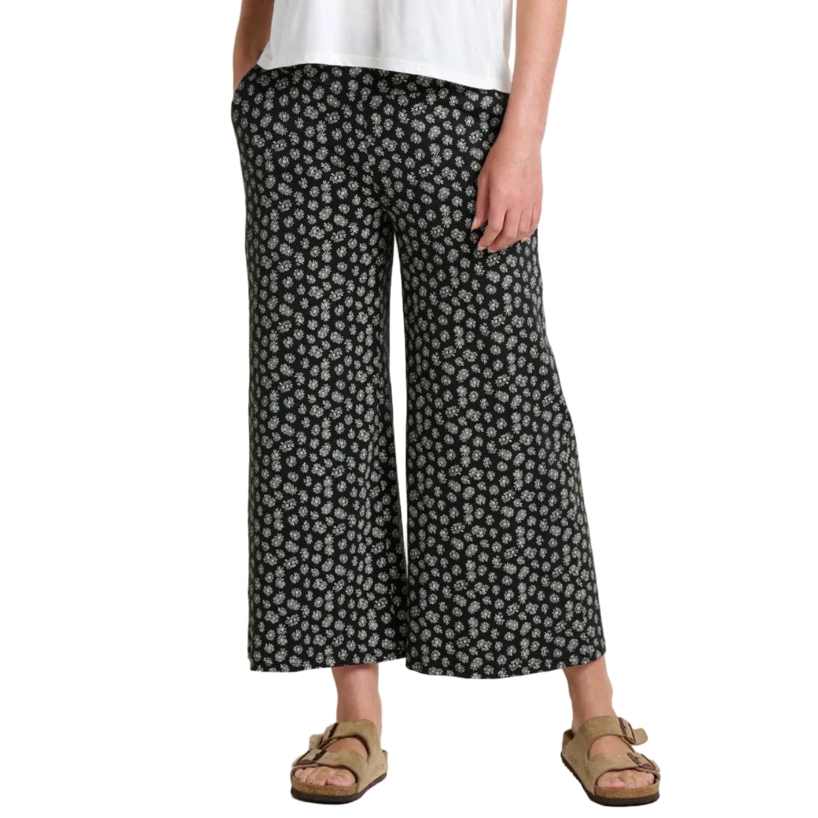 Wide leg lounge pants with stretch fabric in black and salt print