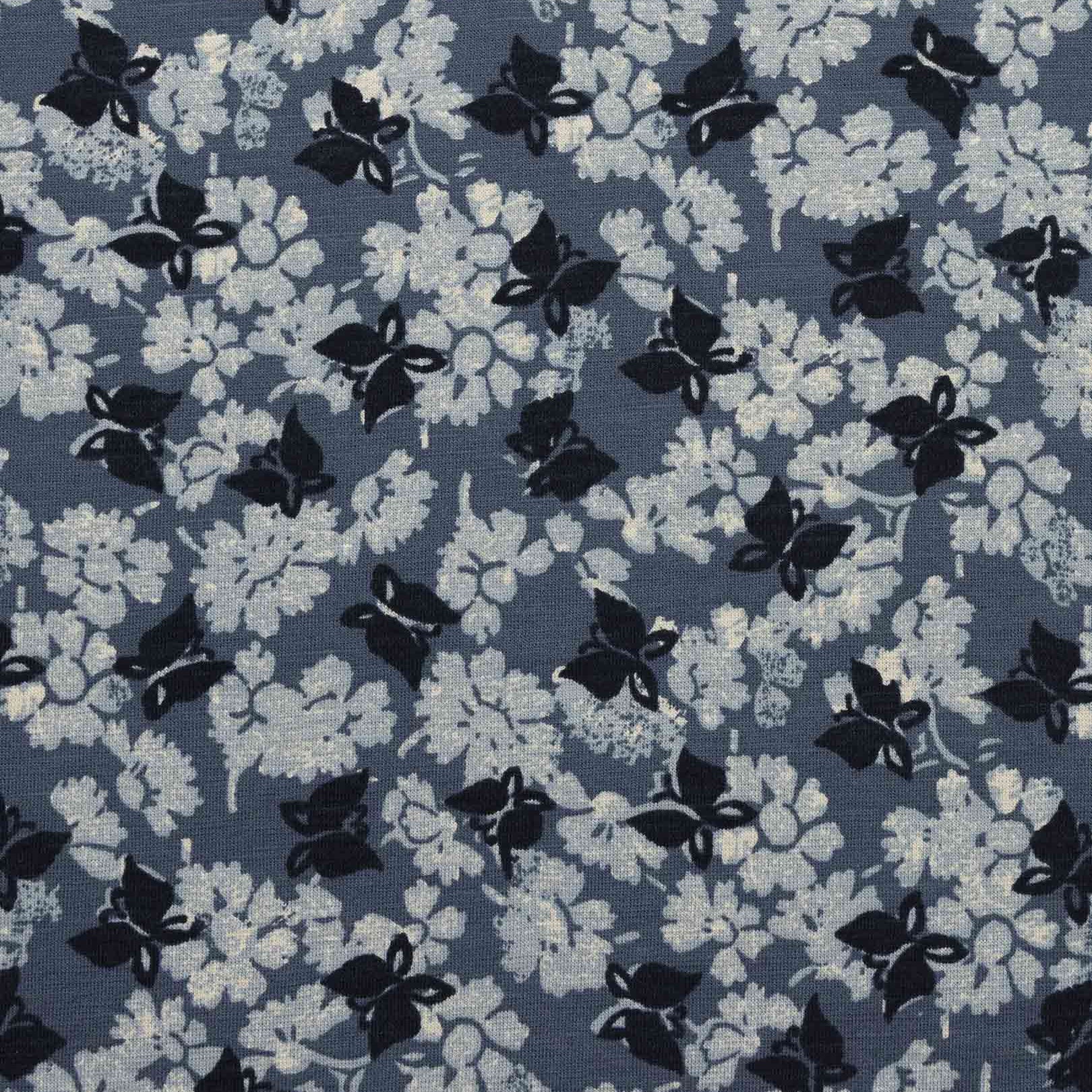 Comfortable eco friendly fabric dress close up in pacific blue print