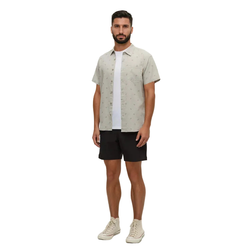 Mens short sleeve shirt with bicycle print pattern