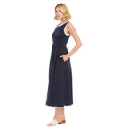 Sleeveless Edge Stitch Contrast Midi Dress