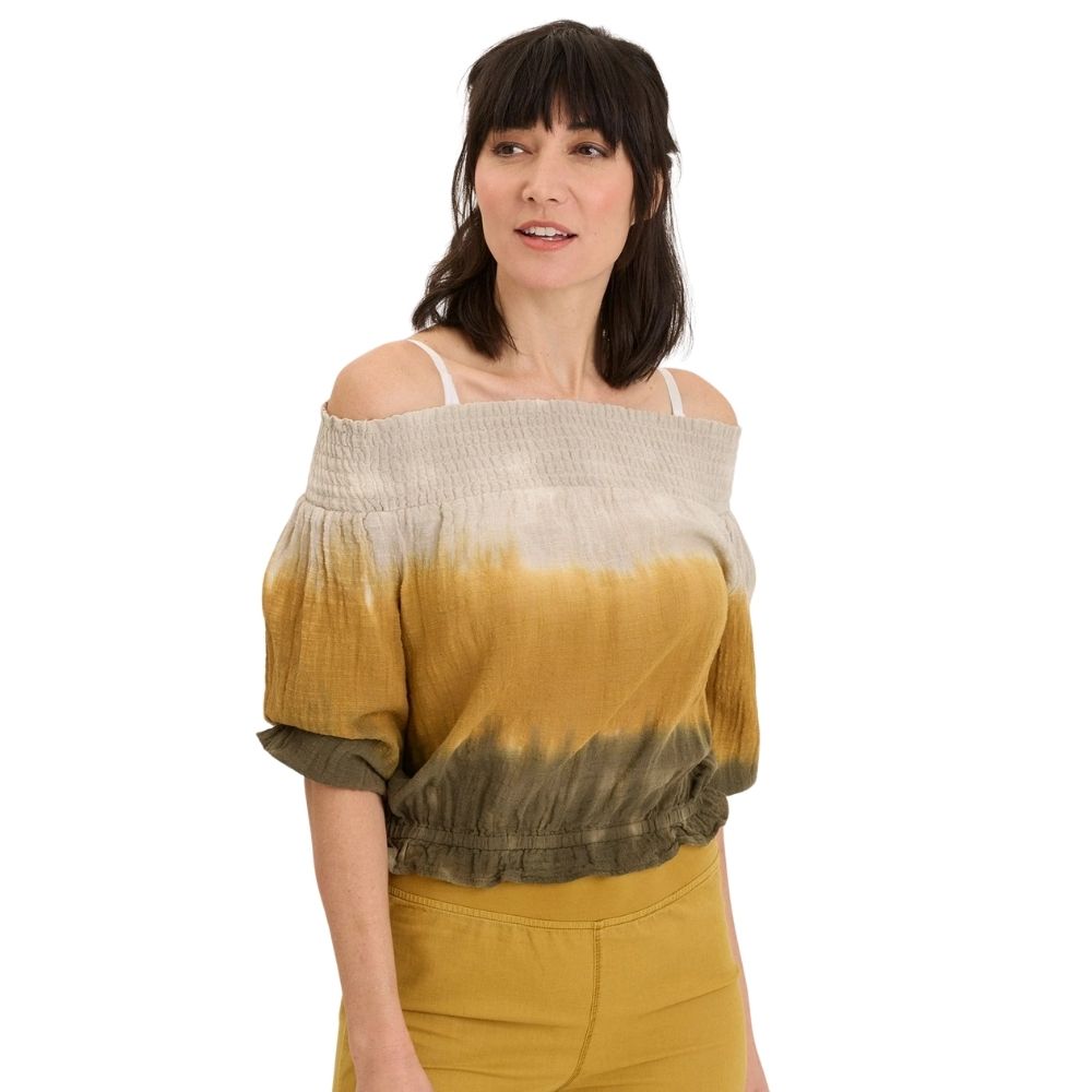 Jolia Gauze Off-Shoulder Billow Sleeve Top