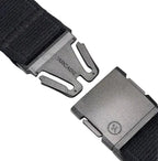 Close-up of Arcade Atlas Slim Black Belt patented A2 buckle