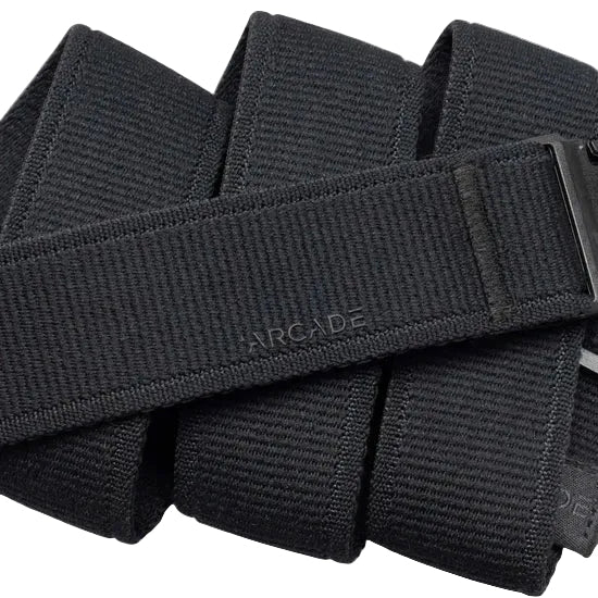 Arcade Atlas Slim Black belt recycled polyester stretch webbing detail