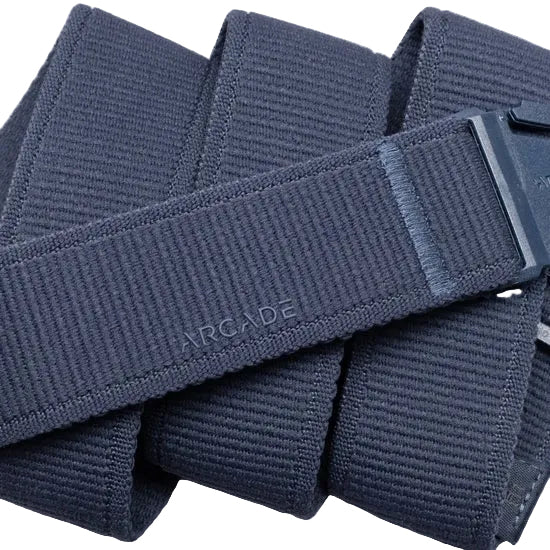 Arcade Atlas Slim Navy belt recycled polyester stretch webbing detail