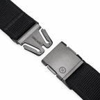 Close-up of Arcade Atlas Belt Black patented A2 buckle