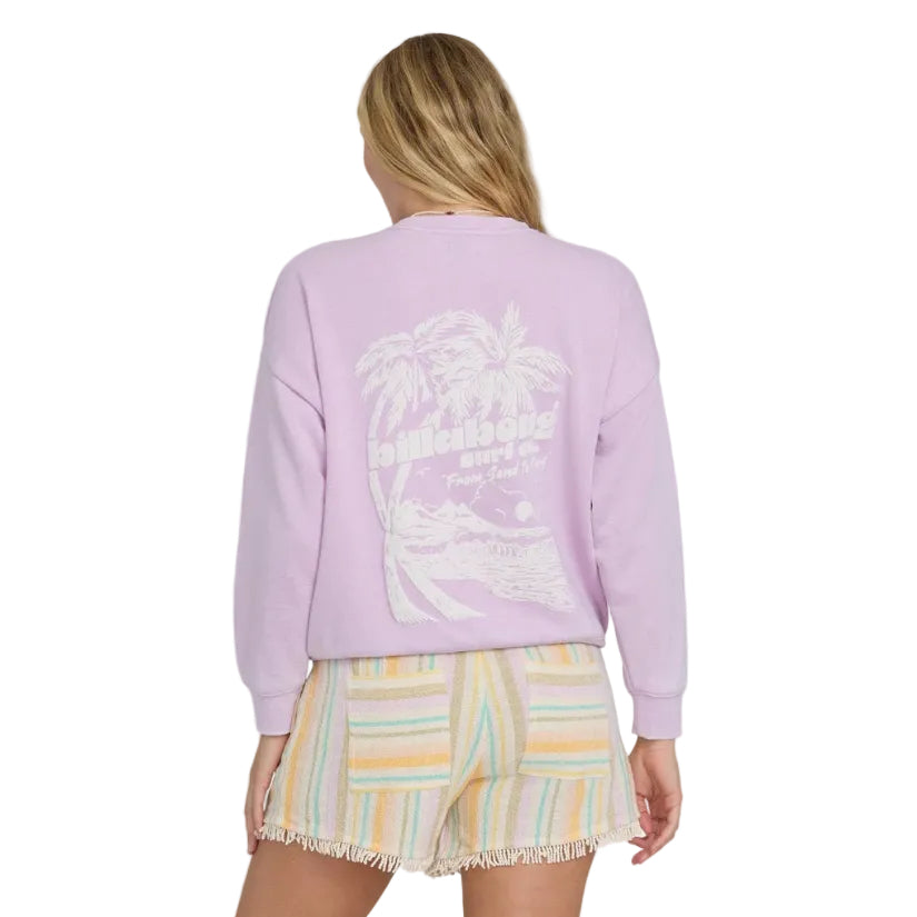 Billabong Echo Crew Fleece Burnout Sweatshirt in Sweet Lilac back view