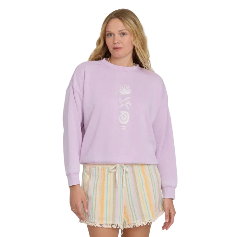 Billabong Echo Crew Fleece Burnout Sweatshirt in Sweet Lilac front view