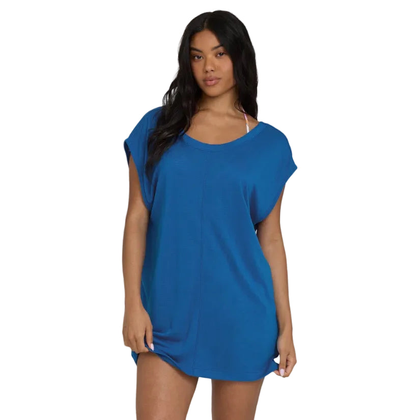 Billabong Hallow Wave Mini S/S Dress in True Blue front view