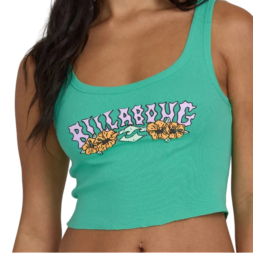 Billabong Hibiscus Minds Tank in Green Tropics detail view