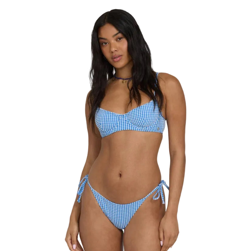 Billabong Mini Wave Check Helena Underwire Swim Top in True Blue front view