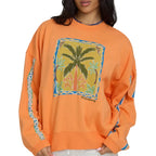 Billabong Palm Rio Crew Fleece Sweatshirt in Tangerine detail view